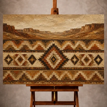 Earthy umber and clay Native Pattern Wall Art print for elegant interiors. No text or watermarks in design.