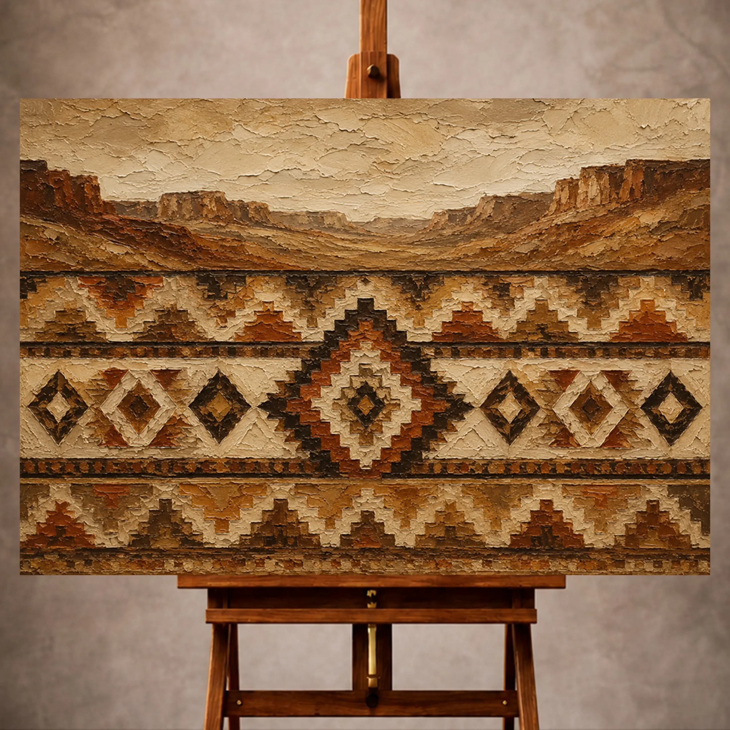 Premium Wall Art Yatay Html Edition – ETNİCART041 Image 1 Earthy umber and clay Native Pattern Wall Art print for elegant interiors. No text or watermarks in design.