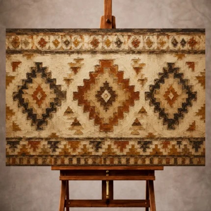 Rust and ochre Native Pattern Wall Art print for elegant interiors. No text or watermarks in design.