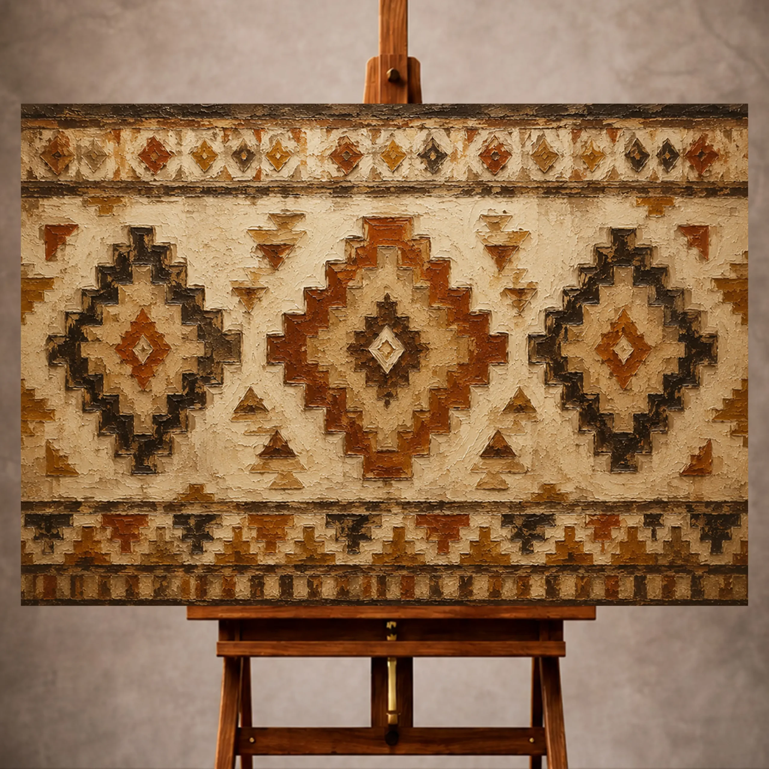 Premium Wall Art Yatay Html Edition – ETNİCART042 Image 1 Rust and ochre Native Pattern Wall Art print for elegant interiors. No text or watermarks in design.
