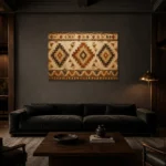 Rust & Ochre Native Pattern Ethnic Wall Art Canvas Print shown in a warm modern interior