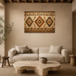 Rust & Ochre Native Pattern Ethnic Wall Art Canvas Print presented in a sophisticated home setting