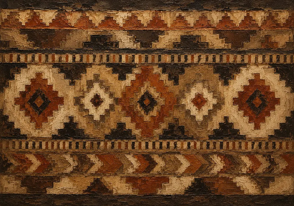 Umber & Charcoal Native Pattern Ethnic Wall Art Canvas Print