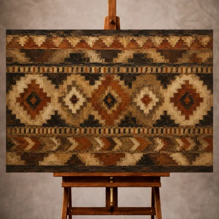 Umber and charcoal Native Pattern Wall Art print for elegant interiors. No text or watermarks in design.
