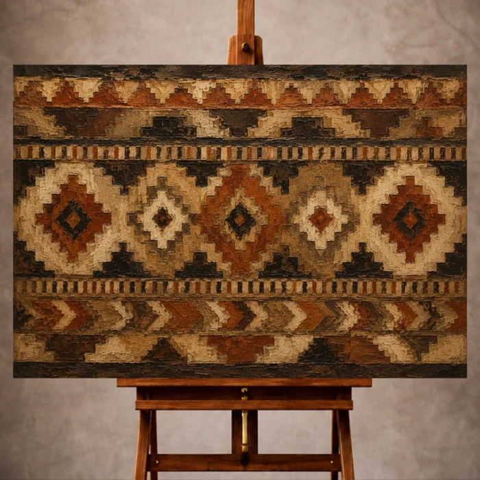 Umber and charcoal Native Pattern Wall Art print for elegant interiors. No text or watermarks in design.