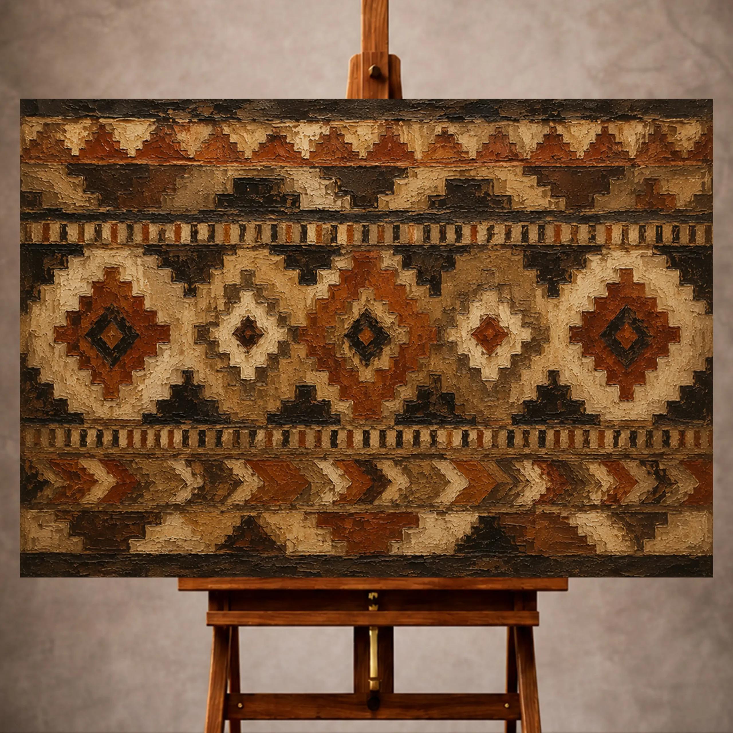 Premium Wall Art Yatay Html Edition – ETNİCART043 Image 1 Umber and charcoal Native Pattern Wall Art print for elegant interiors. No text or watermarks in design.