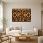 Umber & Charcoal Native Pattern Ethnic Wall Art Canvas Print styled in a refined neutral interior