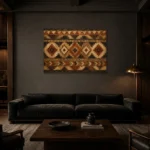 Umber & Charcoal Native Pattern Ethnic Wall Art Canvas Print shown in a warm modern interior