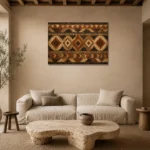 Umber & Charcoal Native Pattern Ethnic Wall Art Canvas Print presented in a sophisticated home setting