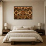 Umber & Charcoal Native Pattern Ethnic Wall Art Canvas Print showcased in an elegant minimalist interior