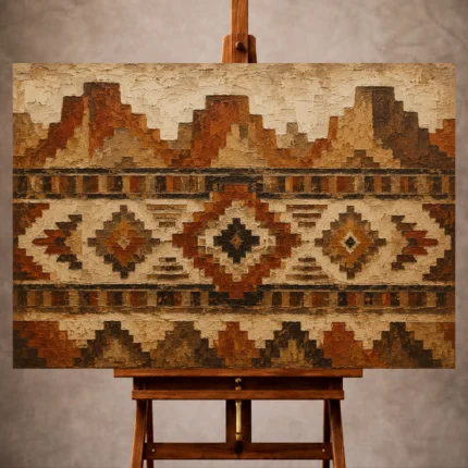 Rust and sandstone Native Pattern Wall Art print for elegant interiors. No text or watermarks in design.