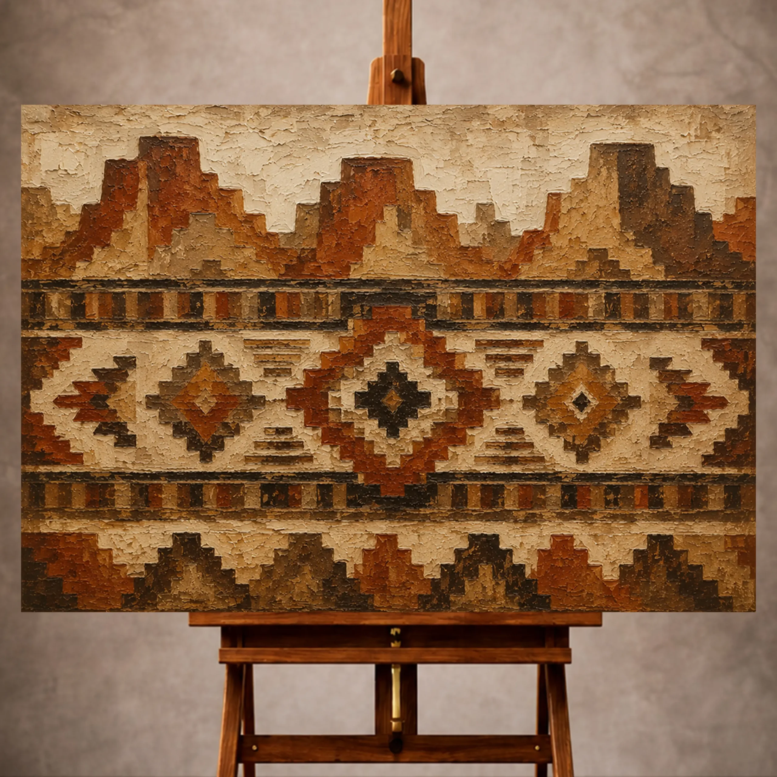 Premium Wall Art Yatay Html Edition – ETNİCART044 Image 1 Rust and sandstone Native Pattern Wall Art print for elegant interiors. No text or watermarks in design.