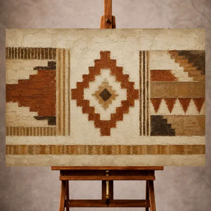 Ivory and umber Native Pattern Wall Art print for elegant interiors. No text or watermarks in design.