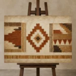 Ivory & Umber Native Pattern Ethnic Wall Art Canvas Print displayed on a studio easel