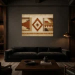 Ivory & Umber Native Pattern Ethnic Wall Art Canvas Print shown in a warm modern interior