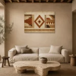 Ivory & Umber Native Pattern Ethnic Wall Art Canvas Print presented in a sophisticated home setting