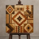 Umber & Rust Native Pattern Ethnic Wall Art Canvas Print displayed on a studio easel