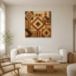Umber & Rust Native Pattern Ethnic Wall Art Canvas Print styled in a refined neutral interior