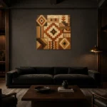 Umber & Rust Native Pattern Ethnic Wall Art Canvas Print shown in a warm modern interior