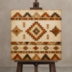 Ivory & Terracotta Native Pattern Ethnic Wall Art Canvas Print displayed on a studio easel