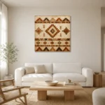 Ivory & Terracotta Native Pattern Ethnic Wall Art Canvas Print styled in a refined neutral interior