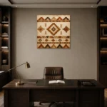 Ivory & Terracotta Native Pattern Ethnic Wall Art Canvas Print displayed in a contemporary gallery-inspired room