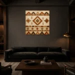 Ivory & Terracotta Native Pattern Ethnic Wall Art Canvas Print shown in a warm modern interior