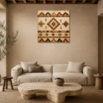 Ivory & Terracotta Native Pattern Ethnic Wall Art Canvas Print presented in a sophisticated home setting