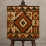 Rust & Espresso Native Pattern Ethnic Wall Art Canvas Print displayed on a studio easel