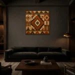 Rust & Espresso Native Pattern Ethnic Wall Art Canvas Print shown in a warm modern interior