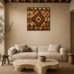 Rust & Espresso Native Pattern Ethnic Wall Art Canvas Print presented in a sophisticated home setting