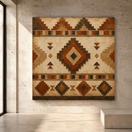 Umber and sandstone Native Pattern Wall Art print for elegant interiors. No text or watermarks in design.