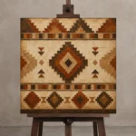 Umber & Sandstone Native Pattern Ethnic Wall Art Canvas Print displayed on a studio easel