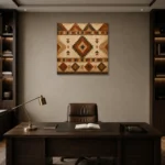 Umber & Sandstone Native Pattern Ethnic Wall Art Canvas Print displayed in a contemporary gallery-inspired room