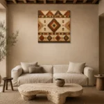 Umber & Sandstone Native Pattern Ethnic Wall Art Canvas Print presented in a sophisticated home setting