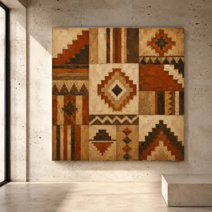 Rust, ivory, and parchment Native Pattern Wall Art print for elegant interiors. No text or watermarks in design.