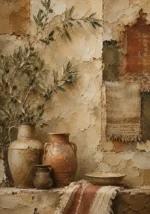 Olive & Terracotta Mediterranean Ethnic Wall Art Canvas Print