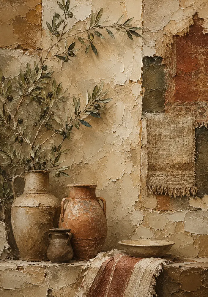 Olive & Terracotta Mediterranean Ethnic Wall Art Canvas Print