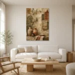 Olive & Terracotta Mediterranean Ethnic Wall Art Canvas Print styled in a refined neutral interior