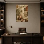 Olive & Terracotta Mediterranean Ethnic Wall Art Canvas Print displayed in a contemporary gallery-inspired room