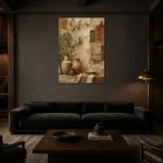 Olive & Terracotta Mediterranean Ethnic Wall Art Canvas Print shown in a warm modern interior