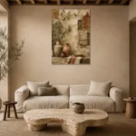 Olive & Terracotta Mediterranean Ethnic Wall Art Canvas Print presented in a sophisticated home setting