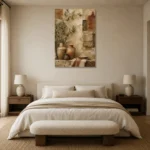 Olive & Terracotta Mediterranean Ethnic Wall Art Canvas Print showcased in an elegant minimalist interior