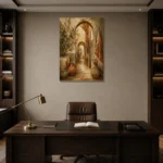 Terracotta & Olive Mediterranean Ethnic Wall Art Canvas Print displayed in a contemporary gallery-inspired room