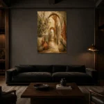 Terracotta & Olive Mediterranean Ethnic Wall Art Canvas Print shown in a warm modern interior