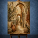 Olive Green & Warm Taupe Mediterranean Ethnic Wall Art Canvas Print - Image 2