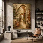 Olive Green & Warm Taupe Mediterranean Ethnic Wall Art Canvas Print - Image 3
