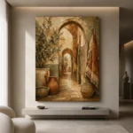Olive Green & Warm Taupe Mediterranean Ethnic Wall Art Canvas Print - Image 4