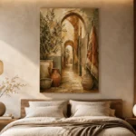 Olive Green & Warm Taupe Mediterranean Ethnic Wall Art Canvas Print - Image 8