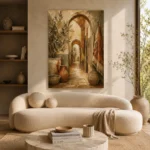 Olive Green & Warm Taupe Mediterranean Ethnic Wall Art Canvas Print - Image 9
